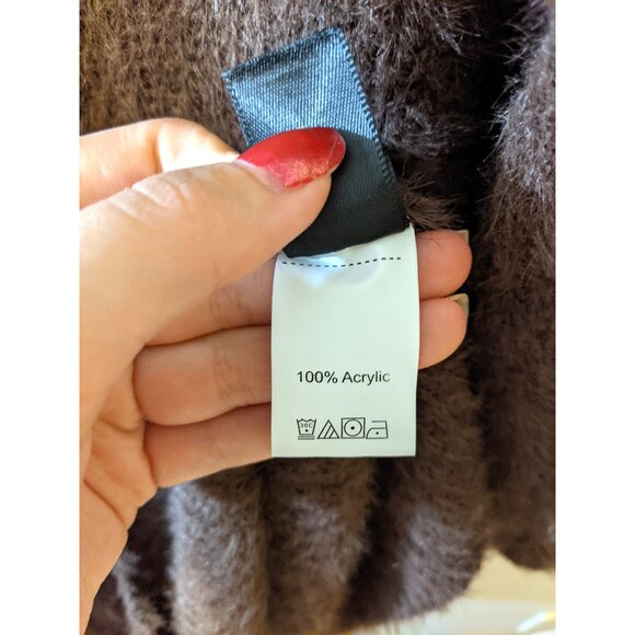 Womens Fuzzy Knit Brown Sweater Dress Ruched Party Fall V-Neck Casual Cozy Sz M - Picture 9 of 9